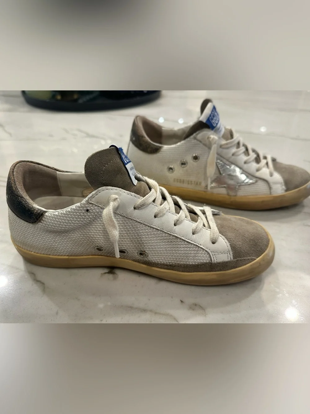 Golden Goose Super-Star Sneakers Size 37 White Silver Star Mesh Suede Toe + Box - Picture 4 of 9